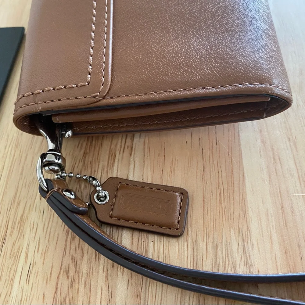 Coach Tan Leather Buckle Wristlet Clutch with Silver Hardware - Picture 5 of 14